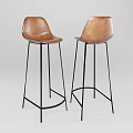 Modern Brown Leather Bar Stools With Black Metal Frame And Curved Seat