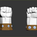 White Fists 3D Model With Orange Blue Base And Square Circular Embellishments