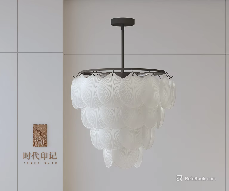 Modern Petal Chandelier With Layered White Glass Shades And Black Metal Frame For Dining Room 3d model 