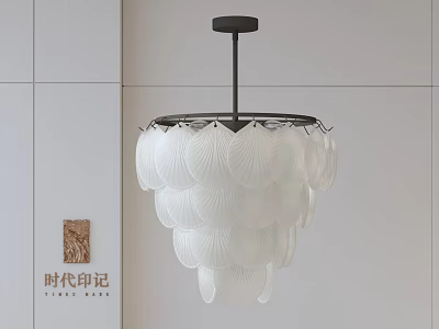 Modern Petal Chandelier With Layered White Glass Shades And Black Metal Frame For Dining Room 3d model