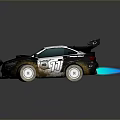 Redline Racing Car With Rear Spoiler Number 77 Front Round Headlights And Black White Body