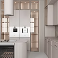 Modern Kitchen Interior With Light Colored Cabinets And Marble Island Countertop
