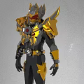 Armored Warrior In Golden Black Armor With Yellow Accents And Red Chest Emblem