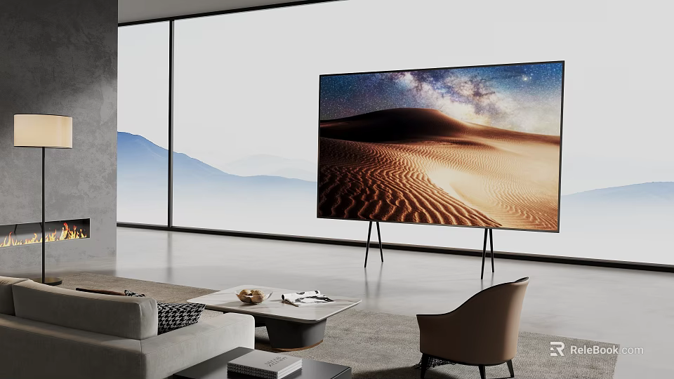 Large TV With Desert Starry Sky In Modern Living Room 3d model 