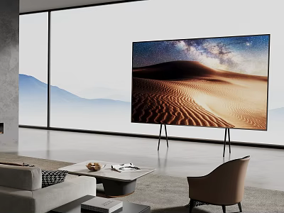 Large TV With Desert Starry Sky In Modern Living Room 3d model