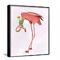 Set Of Two Watercolor Flamingo Animal Paintings With Green Cup Decor