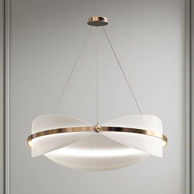 Modern Contemporary Hanging Chandelier With White Shade And Gold Metal Ring Design 3d model