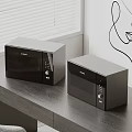 BOSCH Black Kitchen Appliances Microwave And Oven On Wooden Countertop With White Blinds