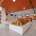 Specialty Store Interior With Orange And White Decor Shelves Displaying Various Products Ceiling Lights