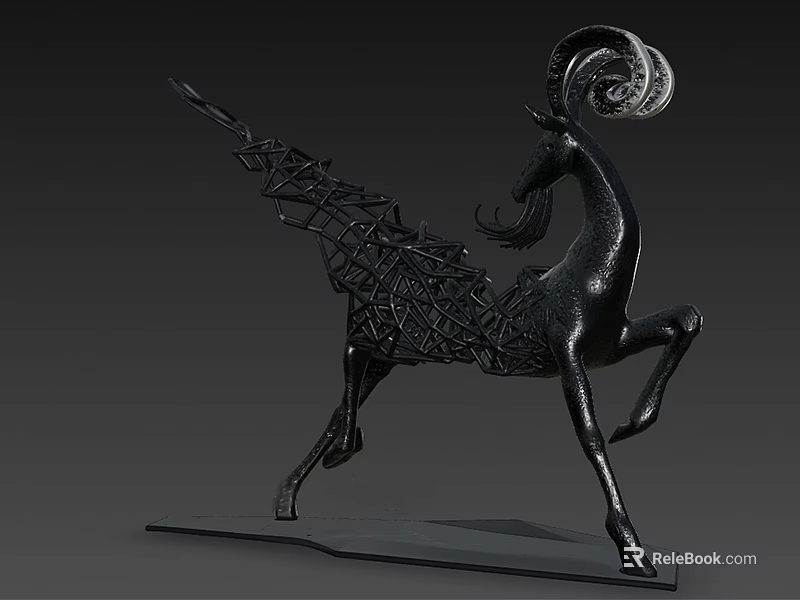 Landscape Sculpture Black Animal Shaped with Grid Pattern Back Dynamic Running Pose Modern Artistic Design 3d model 