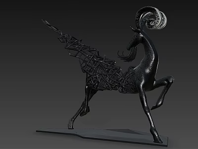 Landscape Sculpture Black Animal Shaped with Grid Pattern Back Dynamic Running Pose Modern Artistic Design 3d model