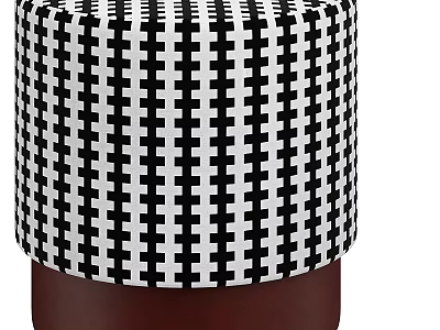 Stylish Black White Checkered Ottoman With Brown Base For Living Room 3d model