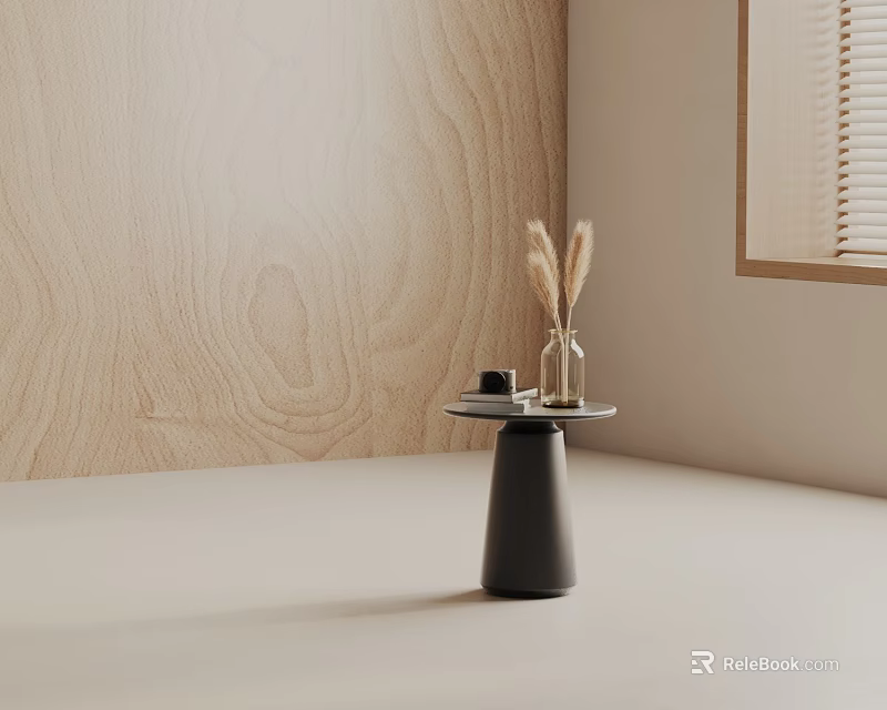 Stylish Black Side Table with Pampas Grass Decoration on Wooden Wall Background 3d model 