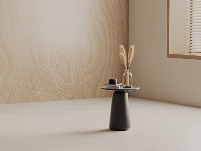 Stylish Black Side Table with Pampas Grass Decoration on Wooden Wall Background 3d model