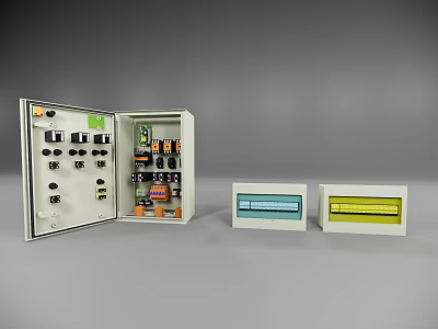 Industrial Electrical Control Panels With Open Enclosure And Control Boxes Featuring Switches And Indicators 3d model