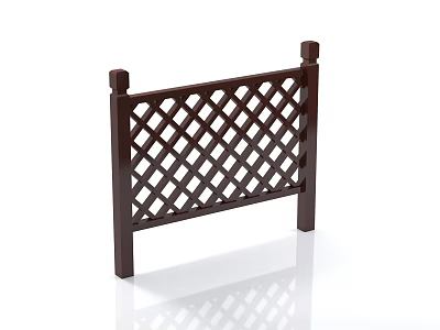 Dark Brown Wooden Fence With Lattice Diamond Pattern And Top Posts 3d model