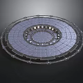 Futuristic Circular Structure With Solar Panel Layers And Ring Frame Design