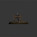 Vintage Cannon Model With Wooden Wheels On Circular Weathered Earthy Base