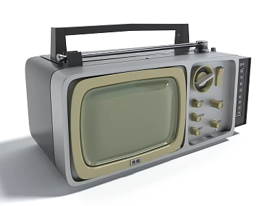 Vintage Television With Green Screen Black Handle Beige Frame And Control Knobs 3d model