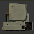 Three Vintage Computer Monitors With Green Screens On Dark Reflective Surface