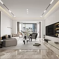 Modern Living and Dining Room Interior Design With Sofa Coffee Table TV Wall And Ambient Lighting