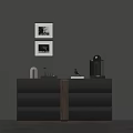 Modern Wooden Dresser with Coffee Machine Decorative Items and Framed Artworks in Living Room