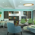 Modern Reading Room With Wooden Walls Bookshelves Circular Ceiling And Comfortable Sofas