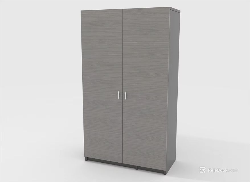 Modern Double Door Wardrobe With Wood Grain Surface And Metal Handles Sleek Storage Solution 3d model 
