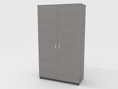Modern Double Door Wardrobe With Wood Grain Surface And Metal Handles Sleek Storage Solution 3d model