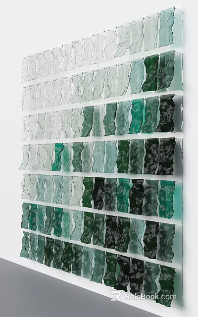 Colorful Glass Block Wall Decor With Varying Transparency Textures And Regular Grid Arrangement 3d model 