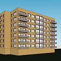Modern Residential Apartment Building With Yellow Exterior Multiple Balconies And Windows