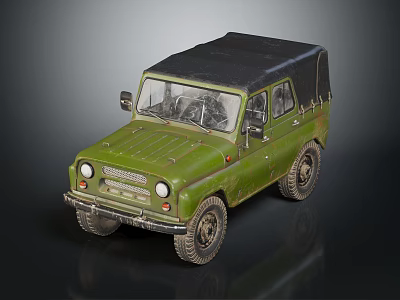Vintage Military Green Off Road Vehicle With Soft Top And Rugged Exterior Design 3d model