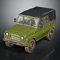 Vintage Military Green Off Road Vehicle With Soft Top And Rugged Exterior Design