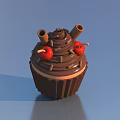 Delicious Chocolate Cupcake Featuring Swirled Frosting Cherries And Chocolate Sticks