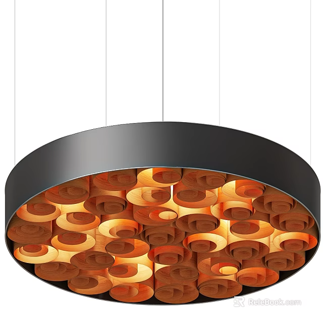 Modern Circular Pendant Light With Black Frame And Orange Layered Warm Glow Design Structure 3d model