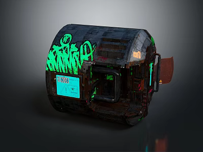 Rustic Metal Structure With Green Graffiti Neon Lights And Blue Screen 3d model
