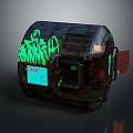 Rustic Metal Structure With Green Graffiti Neon Lights And Blue Screen 3d model