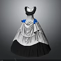 Elegant Black White Dress With Blue Bow Accents And Layered Ruffled Skirt