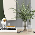 Stylish Decorative Ornament Set with Astronaut Figurine Books Green Foliage Vase And Glass Candles