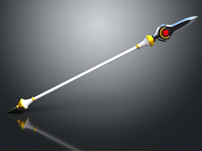 Modern Spear Weapon With White Shaft Black Yellow Accents And Red Circular Element 3d model