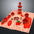 Miniature Sand Table Scene Featuring Red Roof Buildings Tall Tower Palm Trees And Small Figures