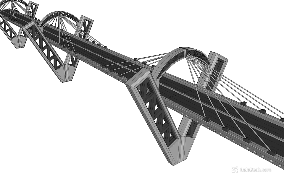 Modern Cable Stayed Arch Bridge With Steel Support And Structural Design 3d model 