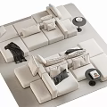 Modern Beige Sectional Multi Person Sofa With Cushions Side Tables And Throw Blanket 3d model