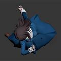 Elegant Human Female Character Dancing In Blue Dress With Brown Hair And Gray Background