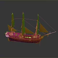 Orange Vintage Sailing Ship Model With Multiple Sails And Detailed Hull