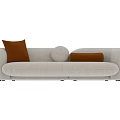 Modern Multi Seater Sofa With Soft Bouclé Upholstery And Orange Accent Pillows