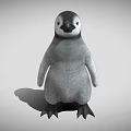 Baby Penguin With Gray Body Black Head And Black Feet Standing On Gray Background