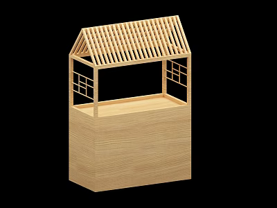 Wooden Model House With Slatted Roof Window Grilles And Square Base 3d model