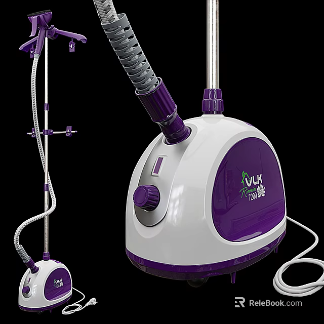 VUK Household Garment Steamer White And Purple With Steam Hose Hanger Control Knob 3d model 