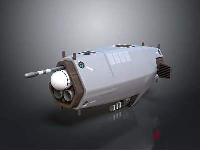 Gray And Brown Sci fi Mechanical Device With White Spherical Front Long Component And Grilles 3d model